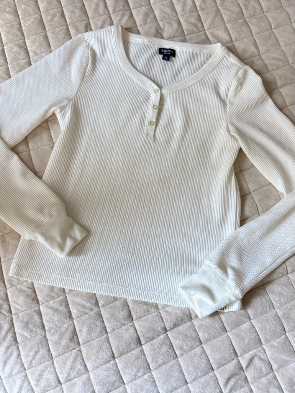 GAP Body Women's White Ribbed Henley Long-Sleeve Top